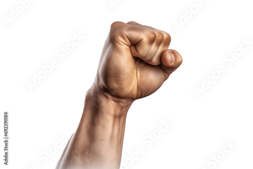 Close up of Raised fist isolated on transparent background. generative ai.
