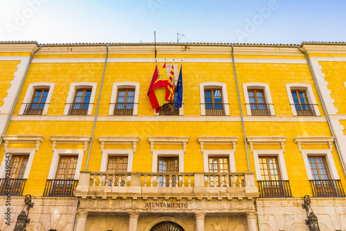 Yellow facade of the historic town hall building of Teruel, Spain