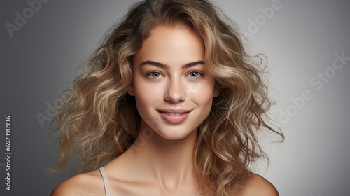 Beautiful blonde girl with perfect skin, cosmetics beauty skincare salon advertisement baner	
