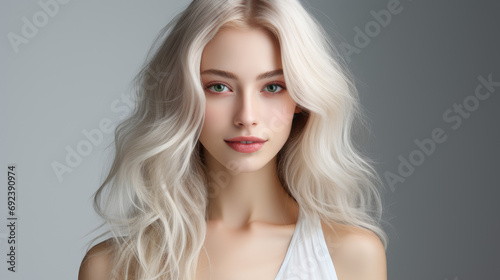 Beautiful blonde girl with perfect skin, cosmetics beauty skincare salon advertisement baner	
