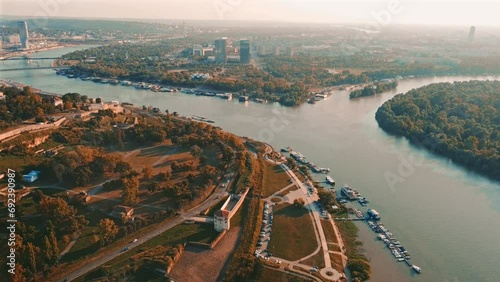 Aerial view of Belgrade rivers and cityscape, Serbia.	
 photo