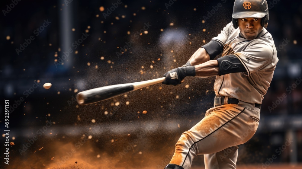 Naklejka premium Baseball player hitting ball hard