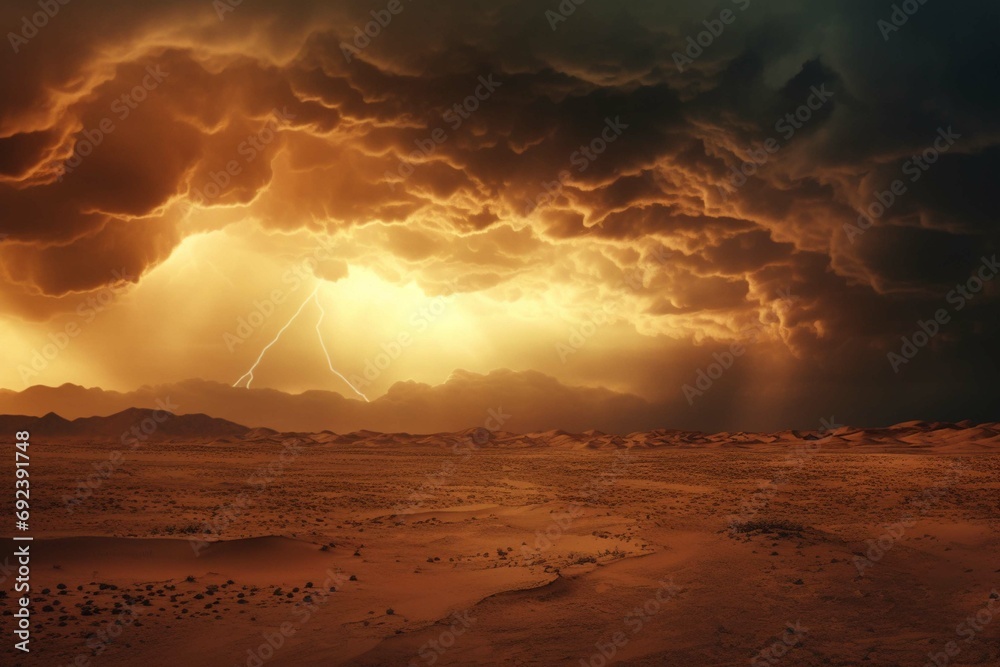 Stormy sky over the desert landscape background
