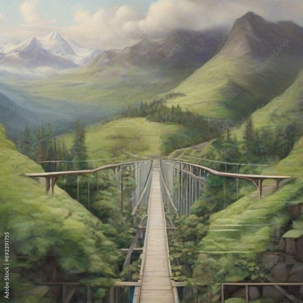 Obraz premium suspension bridge in the mountain and river