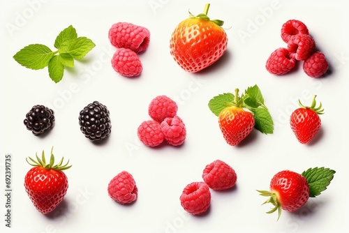 Set fresh berry Mix summery fruit raspberry strawberry