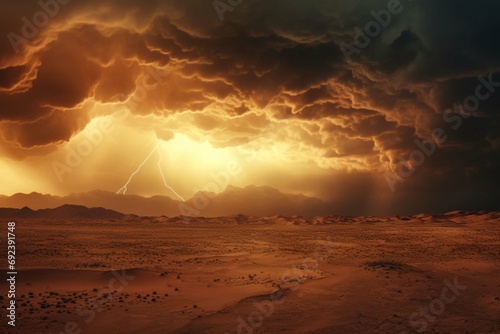 Stormy sky over the desert landscape background