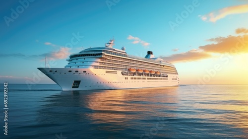 Cruise Ship. Beautiful white cruise ship above luxury cruise in the ocean sea at early in the morning time concept exclusive tourism travel on holiday