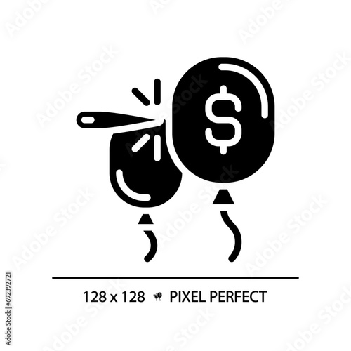 2D pixel perfect glyph style bubble economy icon, solid isolated vector, simple silhouette illustration representing economic crisis.