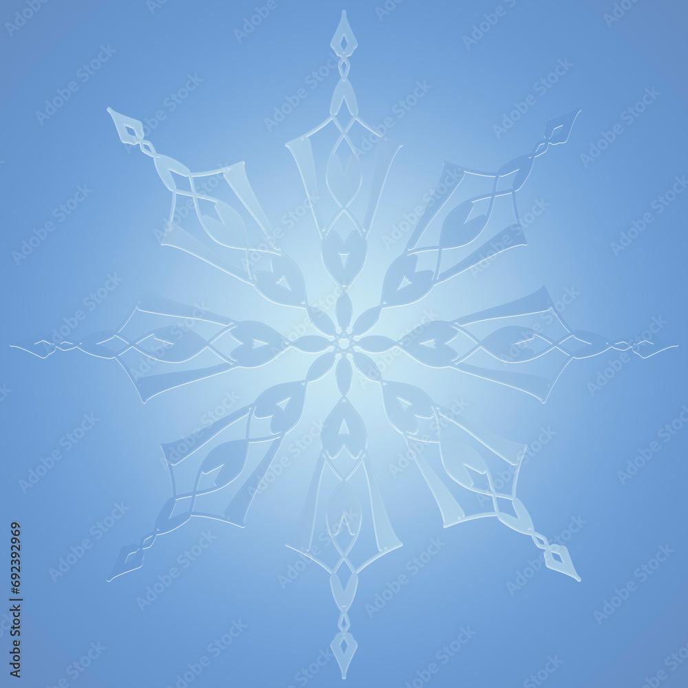 Beautiful blue snowflake with gradient fill. Winter, New Year and Christmas background for holiday card.

