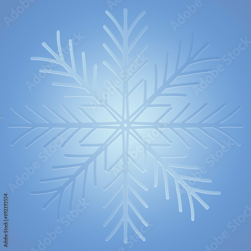 Beautiful blue snowflake with gradient fill. Winter, New Year and Christmas background for holiday card. 