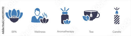 A set of 5 Beauty and Spa icons as spa, wellness, aromatherapy