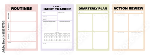 Printable Planner Template Collection with Habit Tracker, Quarterly Planner, Routines, and Review photo