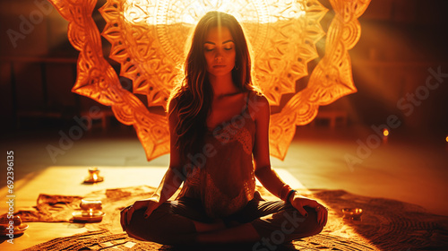 Portrait of a Woman meditating in lotus position