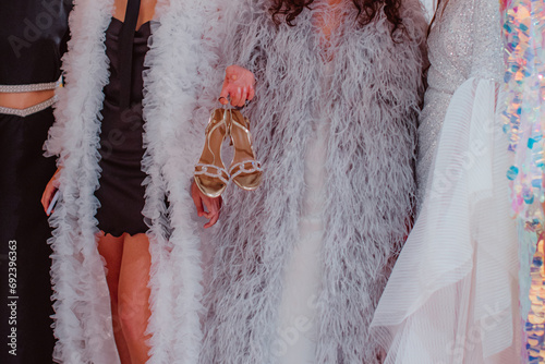 Tableau sur toile Fashion details of long Haute couture boudoir dresses outfits