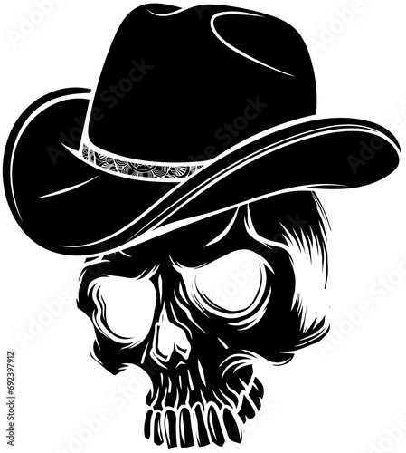 black silhouette of Skull cowboy on white background