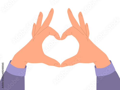 Hands gesture in the shape of a heart. Modern flat Illustration on transparent background