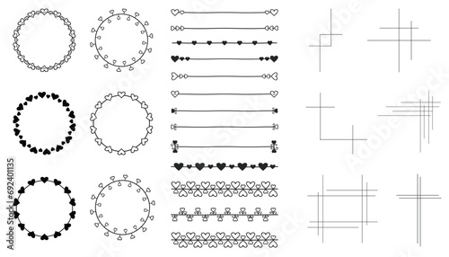 Linear Wreath Hearts Design, Horizontal Line with Hearts , Geometric elements Illustration photo