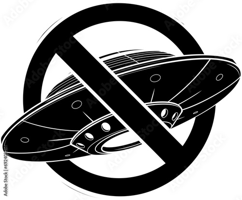 Vector engraved style illustration of ufo in monochrome isolated on white background.