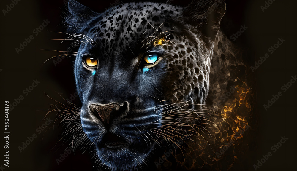 Front view of Panther on dark background. Predator series. digital art. Generative AI Front view of Panther on dark background. Predator series. digital art. Generative AI