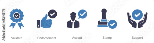 A set of 5 Checkmark icons as validate, endorsement, accept