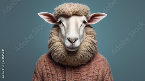 Portrait of sheep in a wool sweater © Salman
