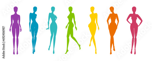 Woman body silhouettes for fashion collection. Female mannequin for fashion designs. Vector illustration isolated in white background photo