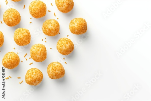 Crispy cheese balls on white background photo