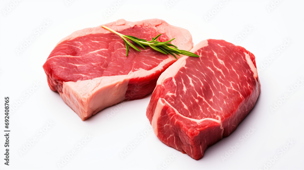 Raw steaks isolated on white background