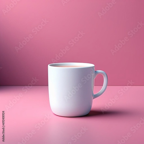 Cup of latte with latte art studio photography on pink background. minimalistic stylish modern photography.