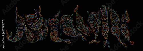 Cute mermaid friends, concept kids print, hand drawn art. Art for print - car...