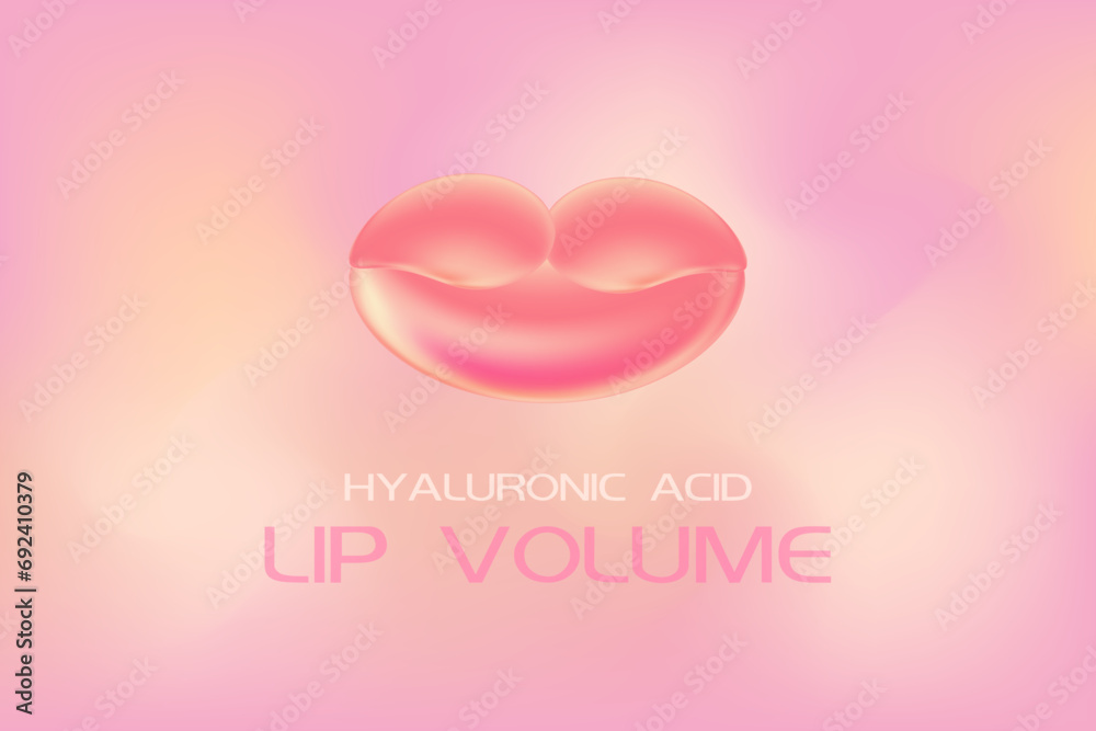 Aesthetic pink gradient background with big lip volume, hyaluronic acid. Modern beauty industry concept. Vector illustration for cosmetologist.
