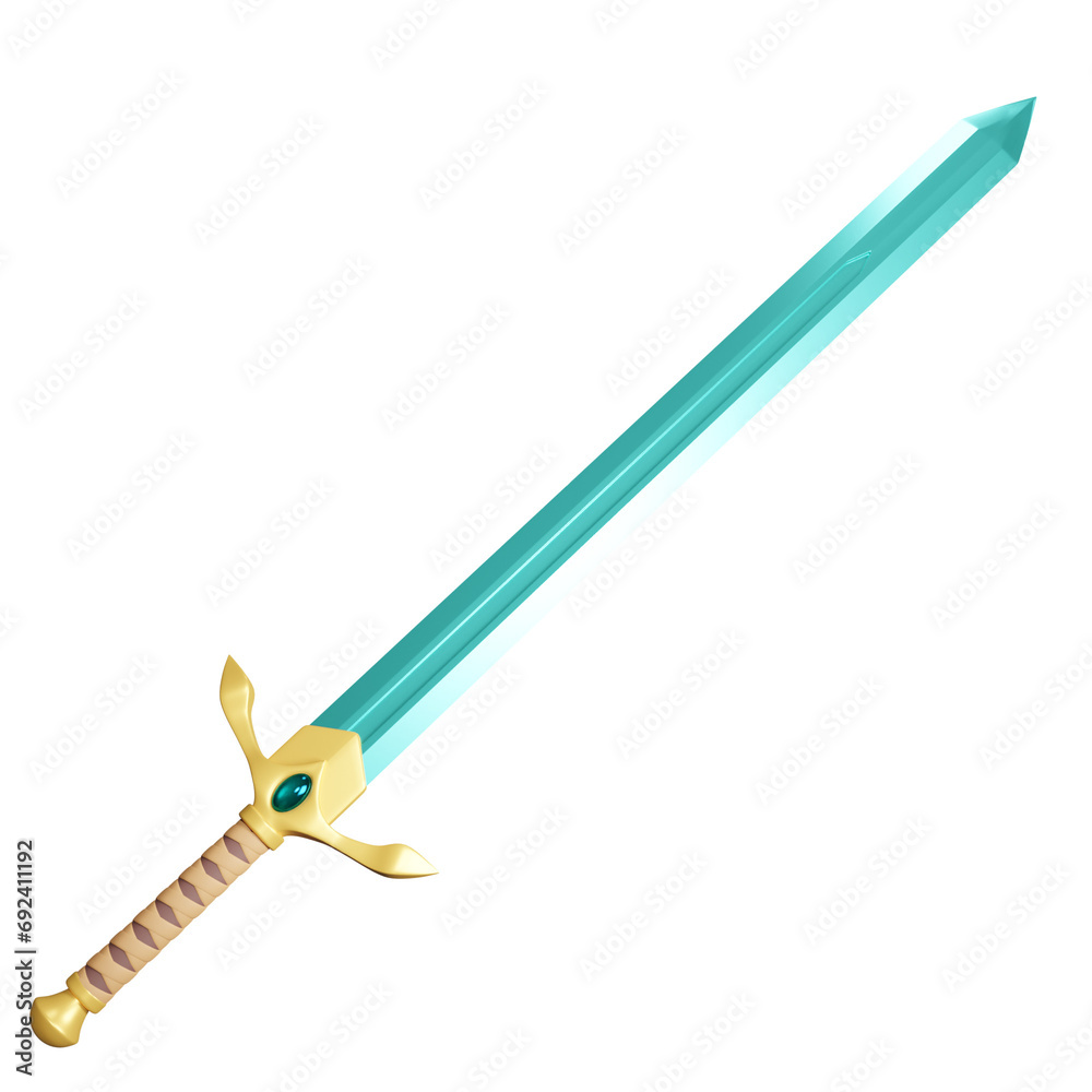 3D Ice Sword With blue Gem, Blue Sword transparent background 3D Ice Sword With blue Gem, Blue Sword transparent background