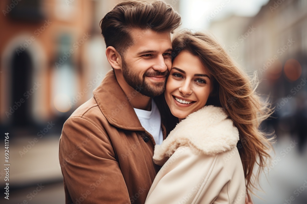 Fototapeta premium Happy young couple hugging each other