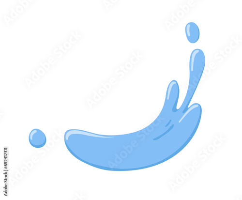 Water splash, wave. Clear pure fresh aqua spatter. Blue liquid splatter, flow. Refreshing cold fluid in motion. Watery design element. Flat vector illustration isolated on white background