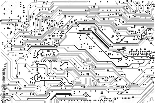 Flat microelectronics circuit board vector illustration with editable stroke. The abstract geometric texture of modern digital technology, computer, motherboard, or high-tech technology 