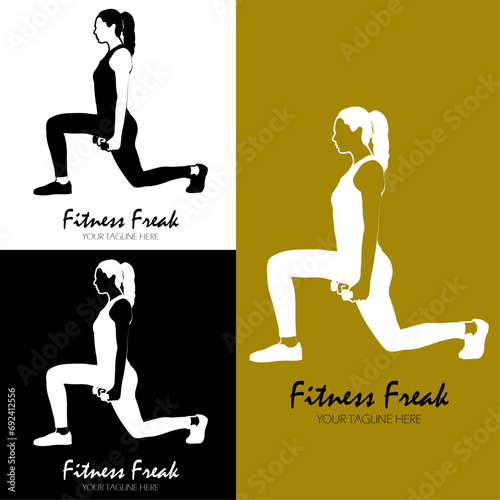 Fitness Freak Logo, Women Fitness Logo, Ladies Gym Logo, Gymnastic Logo, Weight Lifting Logo, Dumbbells Logo, Builder Logo, Fitness Logo, Gym Logo.