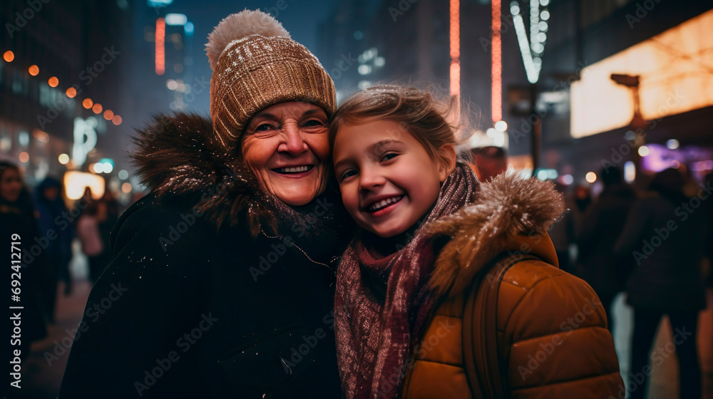 family profile picture for social media,  grandma and granddaughter on a walk, casual photography
