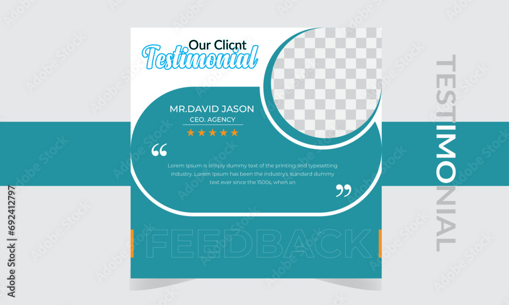  vector file  editable  testimonial  client review template with 5 star rating remark eye catching square size template.
