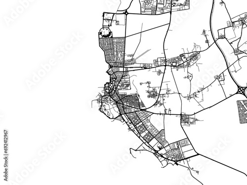 Vector road map of the city of Jizan in the Kingdom of Saudi Arabia with black roads on a white background. photo