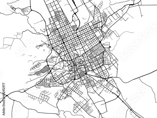 Vector road map of the city of Riyadh in the Kingdom of Saudi Arabia with black roads on a white background.