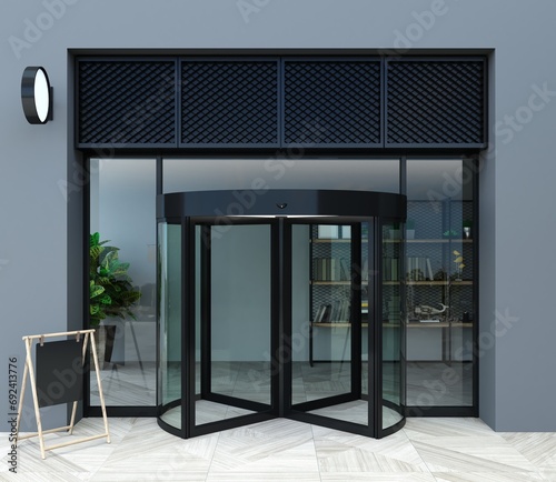 Quadro em tela Automatic modern black rotating doors office mockup