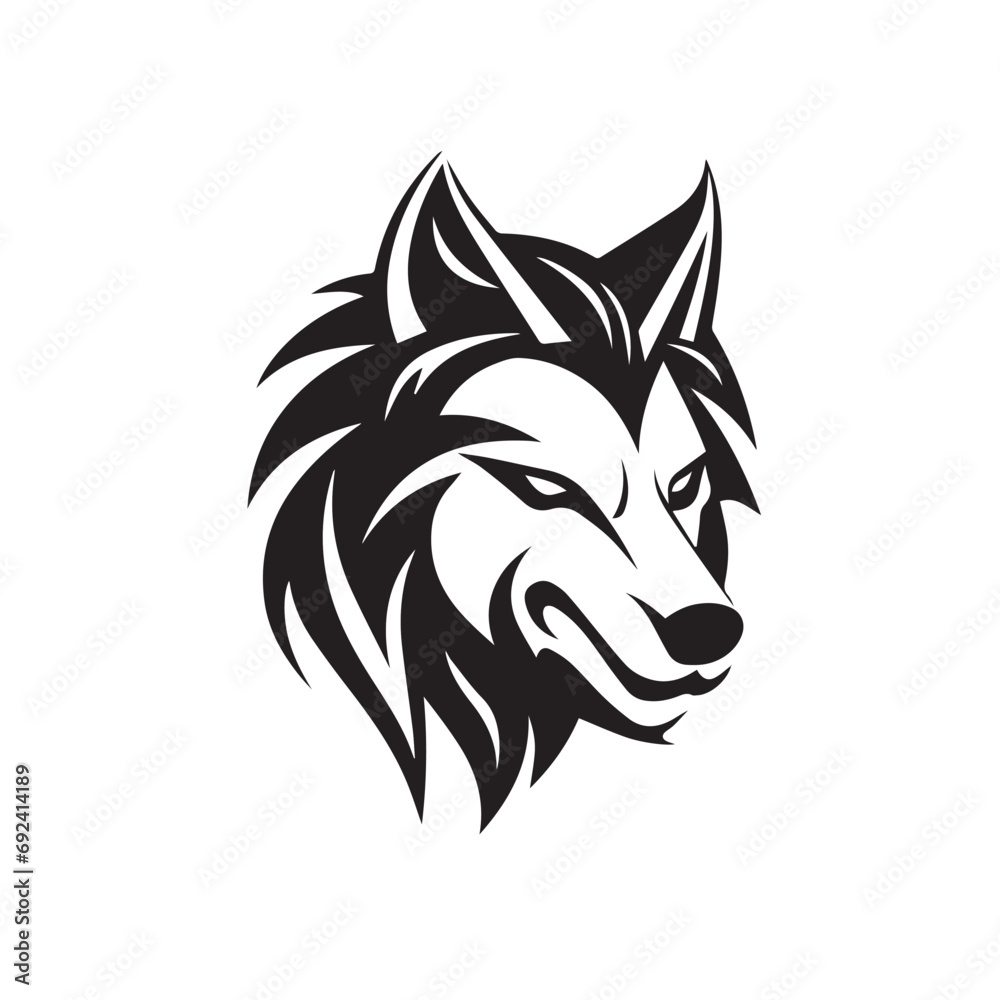 Naklejka premium Wolf in cartoon, doodle style. Isolated 2d vector illustration in logo, icon, sketch style, Eps 10, black and white. AI Generative