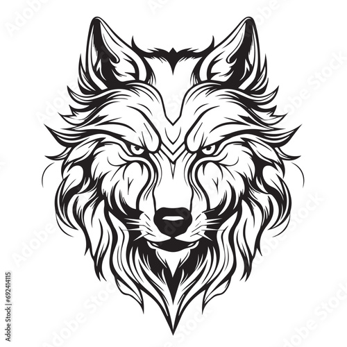 Wolf in cartoon, doodle style. Isolated 2d vector illustration in logo, icon, sketch style, Eps 10, black and white. AI Generative