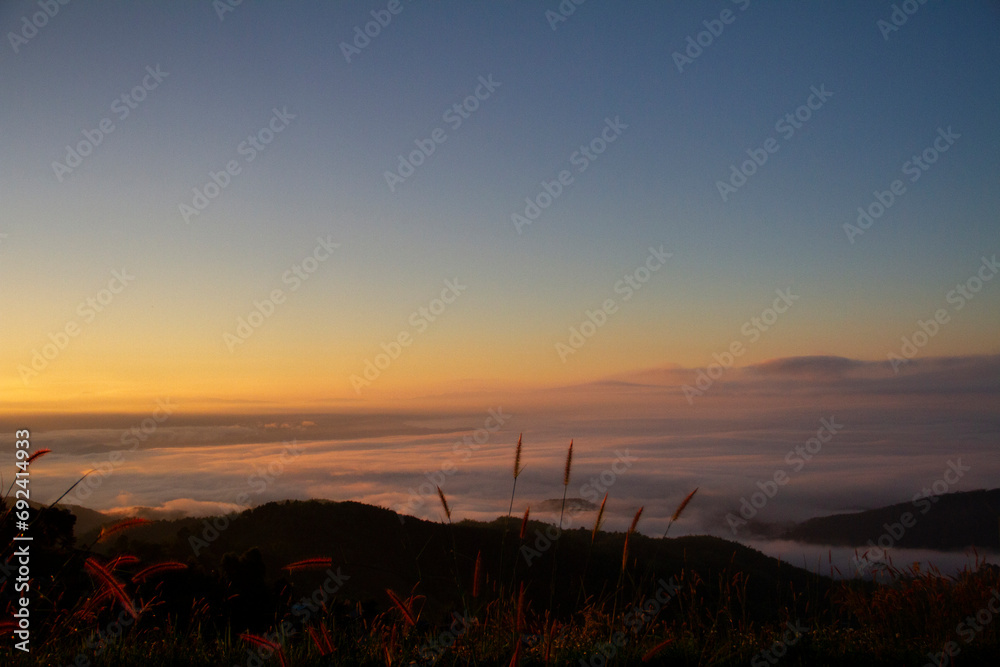 landscape and sky background concept, nature of north Thailand, top view on the mountain sunrise. landscape and sky background concept, nature of north Thailand, top view on the mountain sunrise.