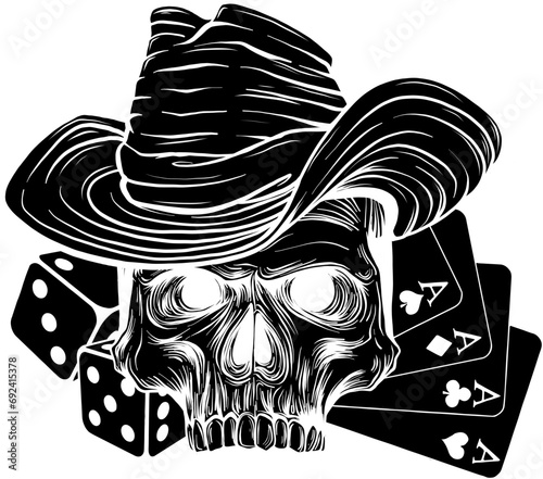 vector black silhouette of cowboy on white background