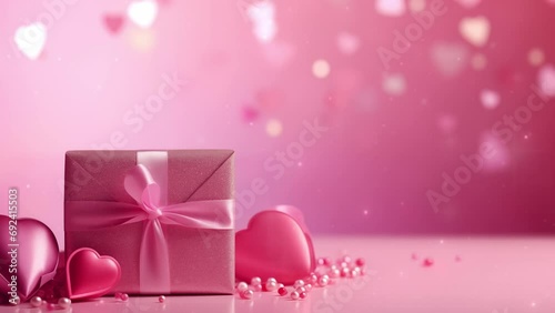 Elegant pink background with a little decoration of gift and love with a valentine theme with copy spcae. Mother's Day and Valentine's Day. Horizontal video. photo