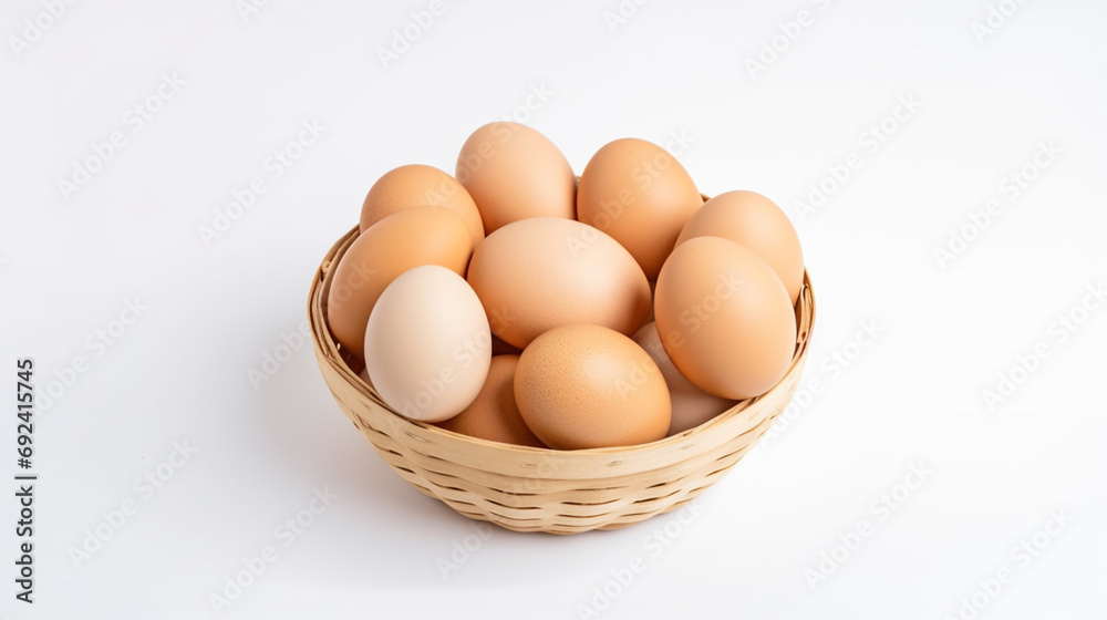 A basket with eggs on a white background A basket with eggs on a white background