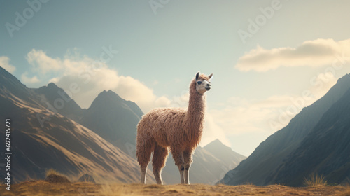 A llama on a mountainous terrain