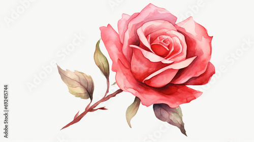 A pink rose on a white background in watercolor for the wedding, clipart style