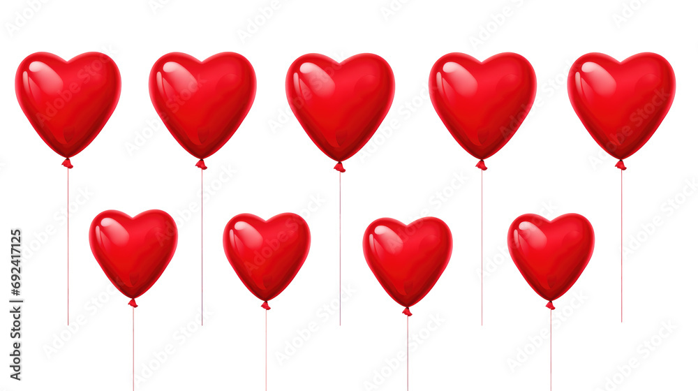Set of 3 Hearts red balloons isolated on white background